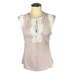 NWT gimmicks by BKE Tan Tank Top w/ white lace detail Size S